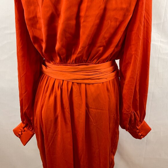 City Chic Opulent Dress XS 14 Orange Amber Crossover Neck Long Sleeve Faux Wrap - Picture 12 of 14